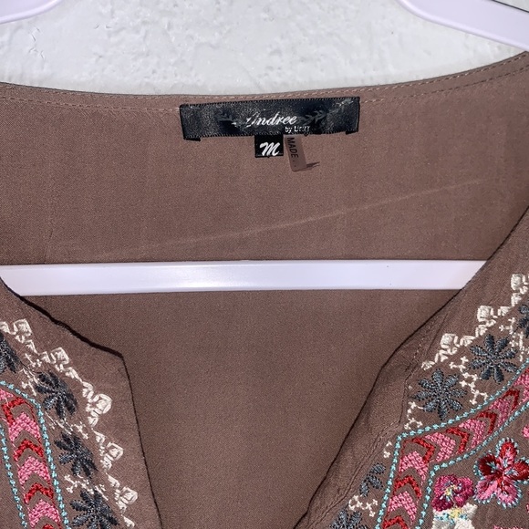 Andree Brown Embroidered Boho 3/4 Sleeve Blouse size  Medium - Picture 7 of 11
